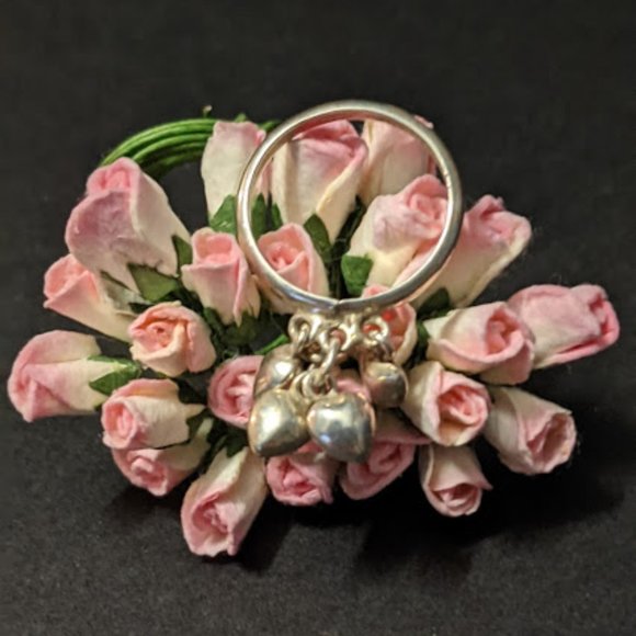 Sterling Silver Pinky or Baby Ring Puffy Hearts - Picture 2 of 3